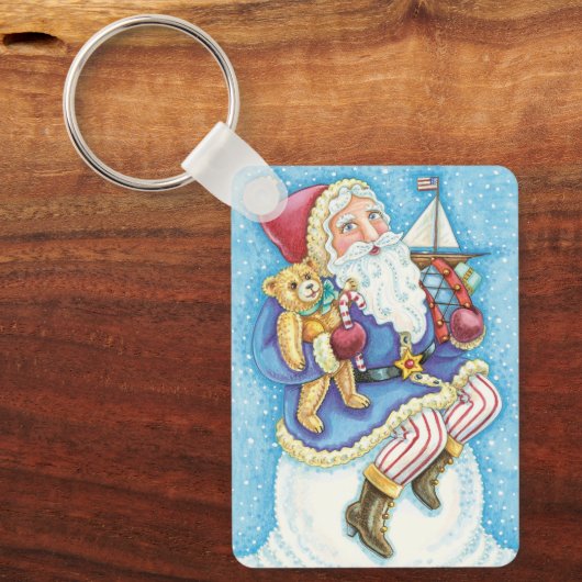 Porte-clés Noël mignon, le Père Noël sur Snowball avec jouets (Recto)
