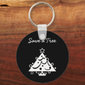 Porte-clés Noël noir et blanc Sauvez l'arbre (Recto)