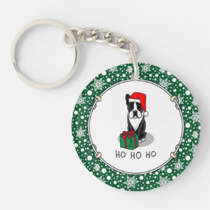 Porte-clés Noël Père Noël Boston Terrier (noir) mignonne