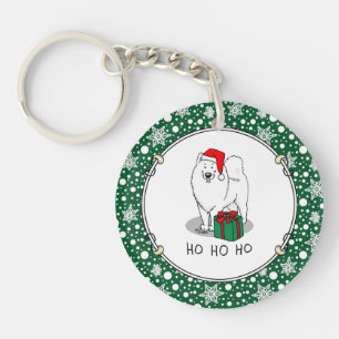 Porte-clés Noël Père Noël Casquette Samoyé Chien Drôle