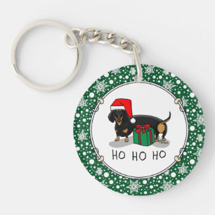 Porte-clés Noël Père Noël Dachshund (S noir & tan) mignonne