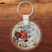 Porte-clés Noël Père Noël volant un vieil avion (Recto)
