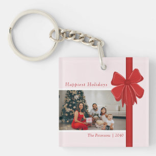 Porte-clés Noël Photo Moderne Prépa Ruban Rouge Nœud Emballag