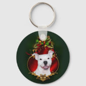 Porte-clés Noël pitbull blanc (Recto)