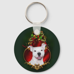 Porte-clés Noël pitbull blanc
