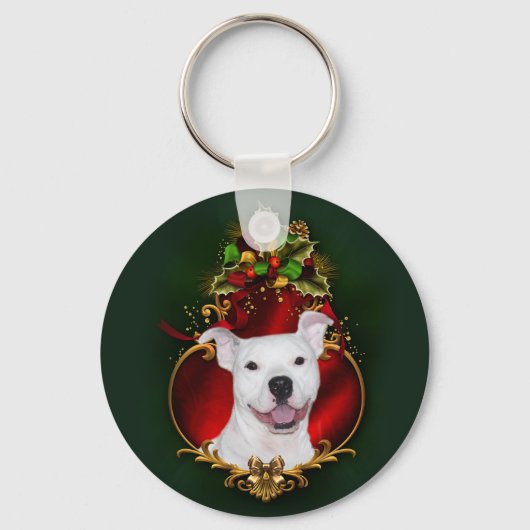 Porte-clés Noël pitbull blanc (Recto)
