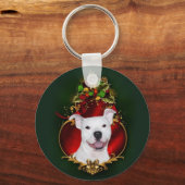 Porte-clés Noël pitbull blanc (Recto)