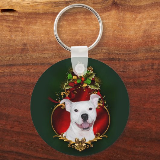 Porte-clés Noël pitbull blanc (Recto)