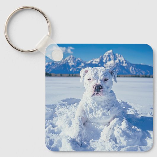 Porte-clés Noël Pitbull Chien Snowman (Recto)