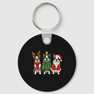 Porte-clés Noël Rétro Boston Terrier Santa Renne Chien