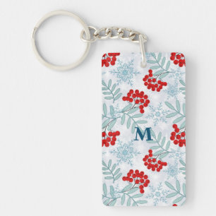 Porte-clés Noël, Rowan, rouge, blanc, flocons de neige