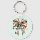 Porte-clés Noel Rustic Green Bow personnalisé (Recto)