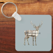 Porte-clés Noël Rustique Pin de Cerf Vert Personnalisé (Recto)