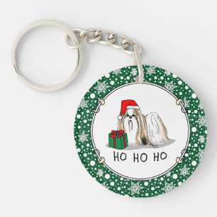 Porte-clés Noël Santa Hat Chih Tzu (blanc tan) Chien mignonne