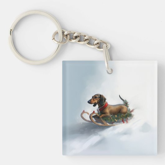 Porte-clés Noël teckel neige hiver (Devant)