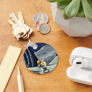 Porte-clés Noël vintage, Ange de la Neige Marcher avec une ét