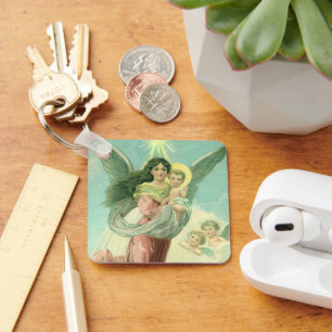 Porte-clés Noël vintage, Ange victorien avec Bébé Jésus