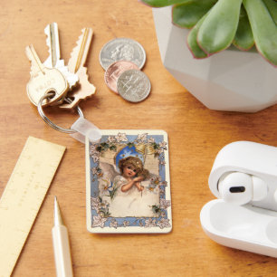 Porte-clés Noël vintage, Ange victorien avec cloches d'or