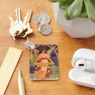 Porte-clés Noël vintage, ange victorien lisant la Bible