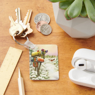 Porte-clés Noël vintage, boîtes aux lettres dans un paysage h
