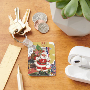 Porte-clés Noël vintage, Jolly Père Noël avec des présents