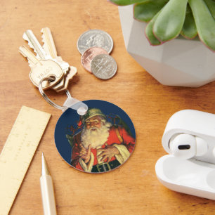 Porte-clés Noël Vintage, joyeux Père Noël avec des jouets