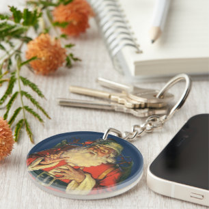 Porte-clés Noël vintage, joyeux Père Noël avec des jouets