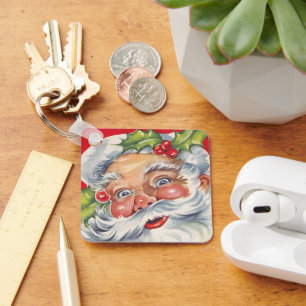 Porte-clés Noël vintage, joyeux Père Noël avec son chapeau