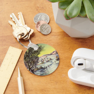 Porte-clés Noël Vintage, Lac gelé avec patineurs sur glace