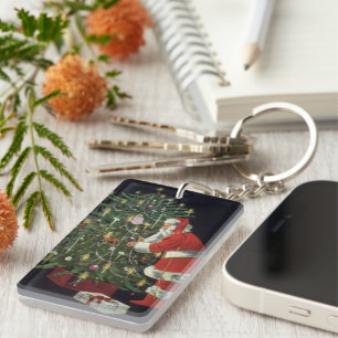 Porte-clés Noël vintage, Père Noël avec cadeaux