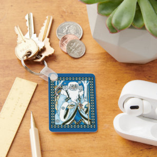 Porte-clés Noël Vintage, Père Noël Bleu avec Snowglobe