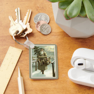 Porte-clés Noël vintage, Père Noël victorien avec des jouets