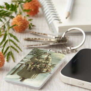 Porte-clés Noël vintage, Père Noël victorien avec des jouets