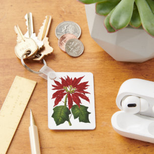 Porte-clés Noël vintage, plante hivernale de poinsettia rouge
