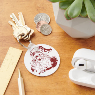 Porte-clés Noël Vintage, Retro Jolly Santa Claus en rouge