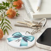 Porte-clés Nœud bleu turquoise élégant Mariage Baby Shower (Devant droit)