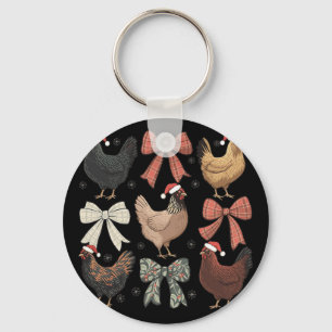 Porte-clés Nœud Coquette Poulet Drôle Noël Ferme Animal C