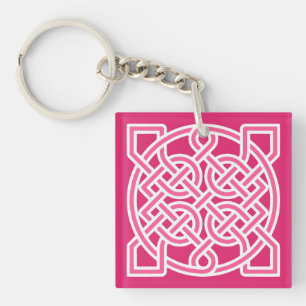 Porte-clés Nœud de marin celtique, rose fuchsia et blanc