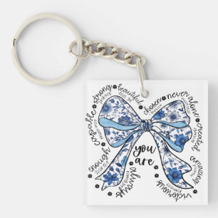 Porte-clés Nœud papillon en chinoiserie bleu floral positif