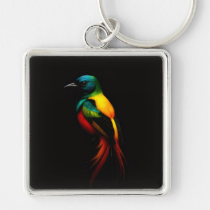 Porte-clés Noir 4 Luxe avec Oiseau Tropical Arc-en