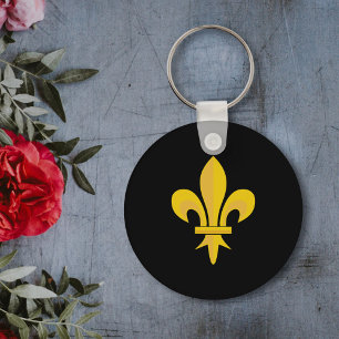 Porte-clés Noir avec Fleur de Lys Or