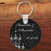 Porte-clés Noir avec Silhouette de lustre blanc (Recto)