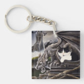 Porte-clés Noir Blanc Chat Gargoyle Business Logo (Devant)