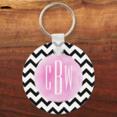 Porte-clés Noir + Blanc Chevron Aquarelle Monogramme (Recto)