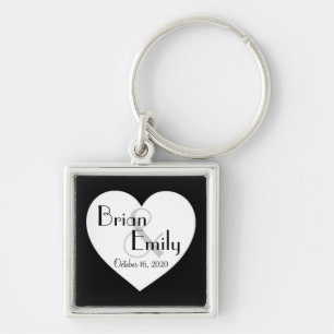 Porte-clés Noir blanc coeur personnalisable simple porte - cl