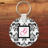 PORTE-CLÉS NOIR BLANC DAMASK CARRÉ PINK FUCHSIA MONOGRAM (Recto)