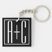 Porte-clés Noir & Blanc | Initiales de couple (Dos)