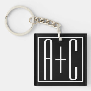 Porte-clés Noir & Blanc Initiales de couples