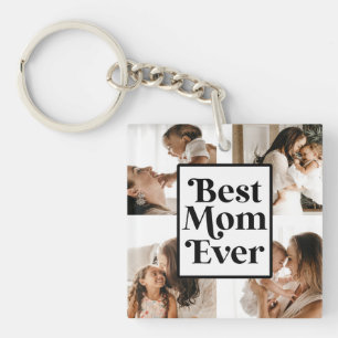 Porte-clés Noir Blanc Meilleure Maman Jamais Photo personnali