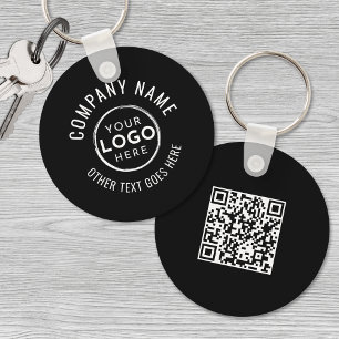 Porte-clés Noir blanc minimaliste QR Code Entreprise Logo